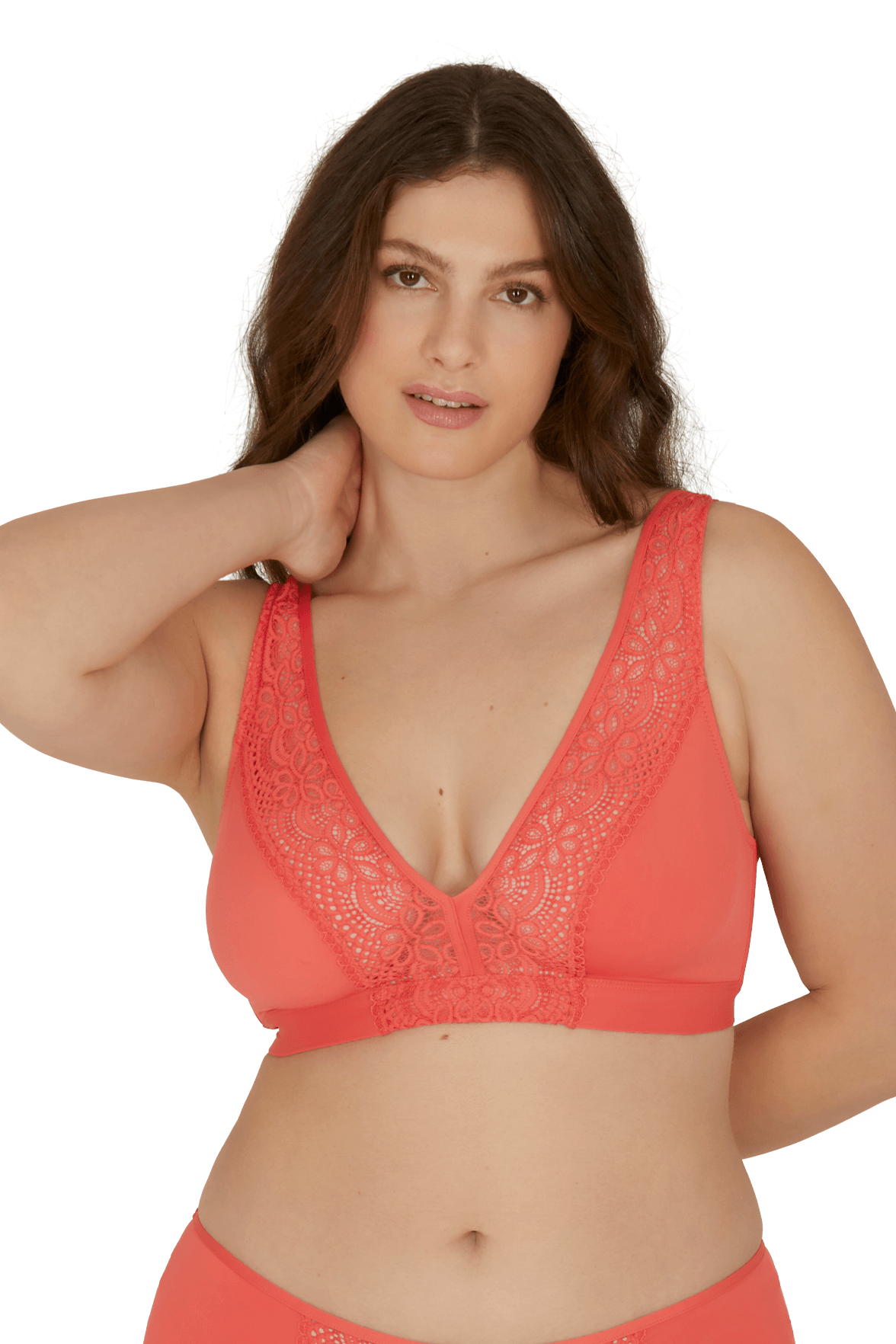 Soutien-gorge foulard sans armatures en dentelle et en microfibre L'irrésistible - Corail