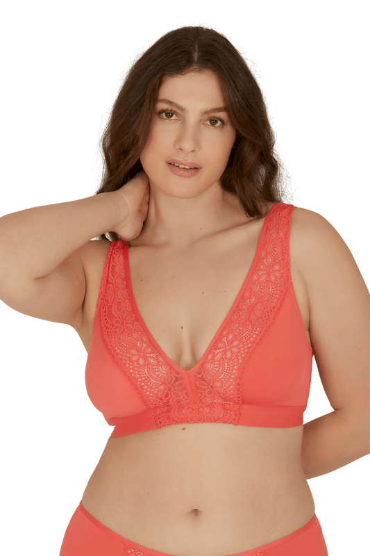 Soutien-gorge foulard sans armatures en dentelle et en microfibre L'irrésistible - Corail
