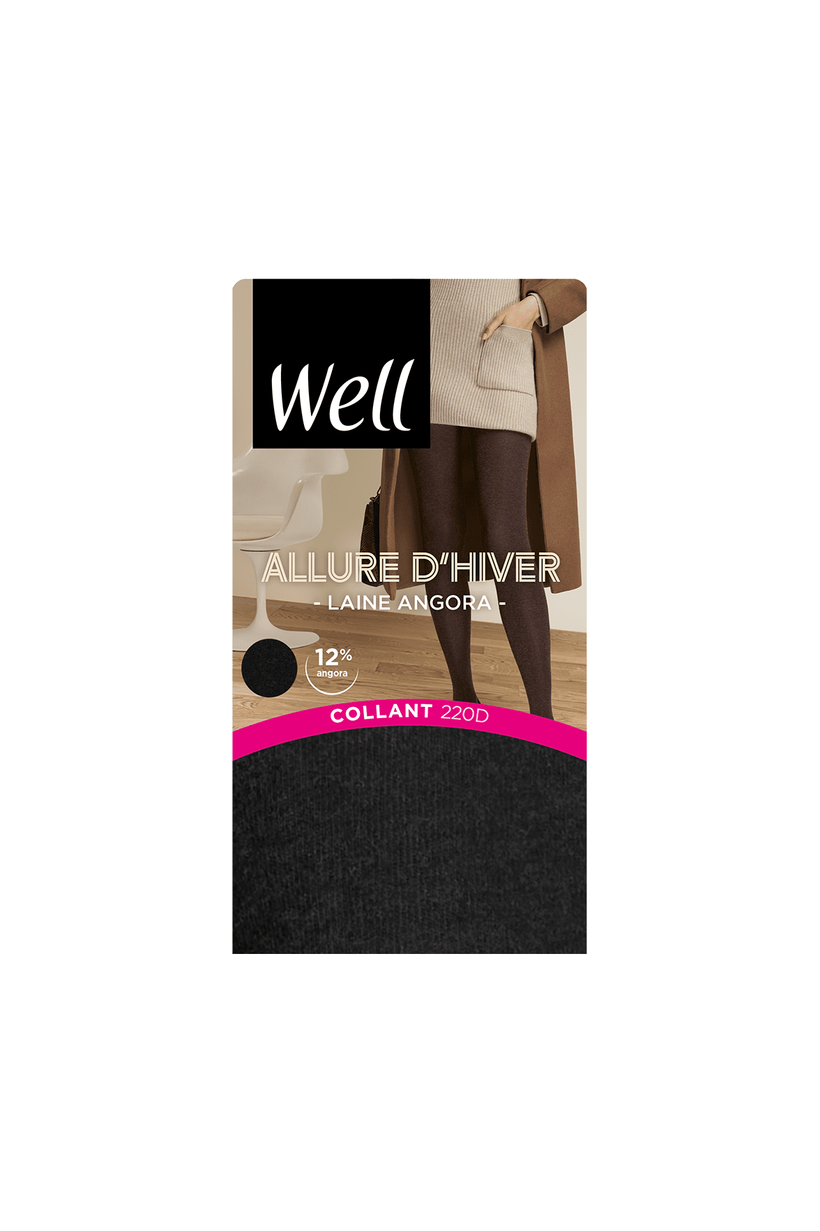 Collant Opaque 220D Laine Angora Allure d'Hiver - Noir cendré