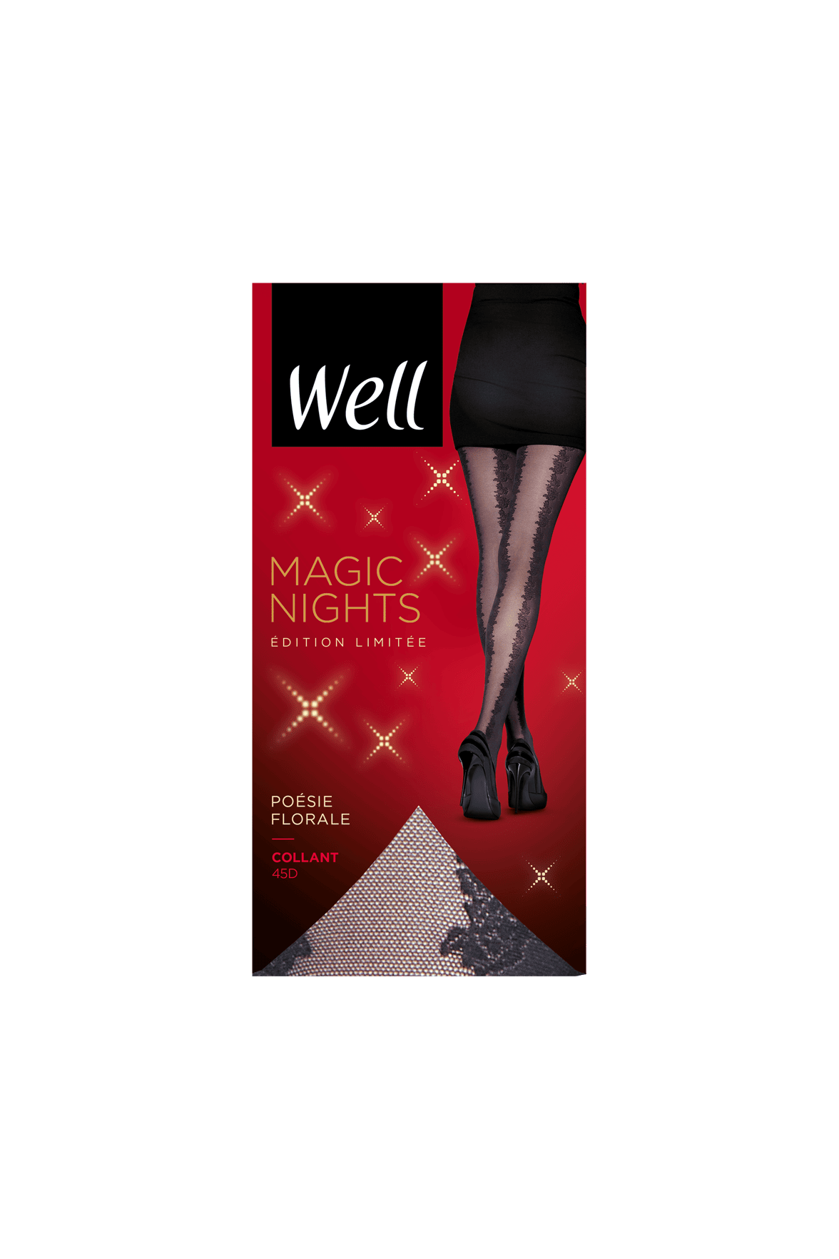 Collant Fantaisie Poésie Florale 45D Magic Nights - Noir ébène