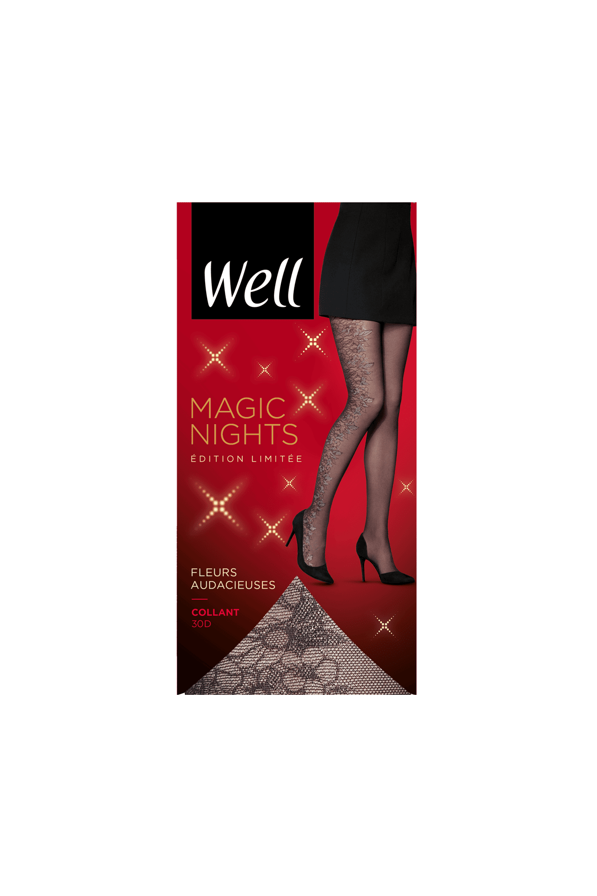 Collant Fantaisie Fleurs Audacieuses 25D Magic Nights - Noir ébène