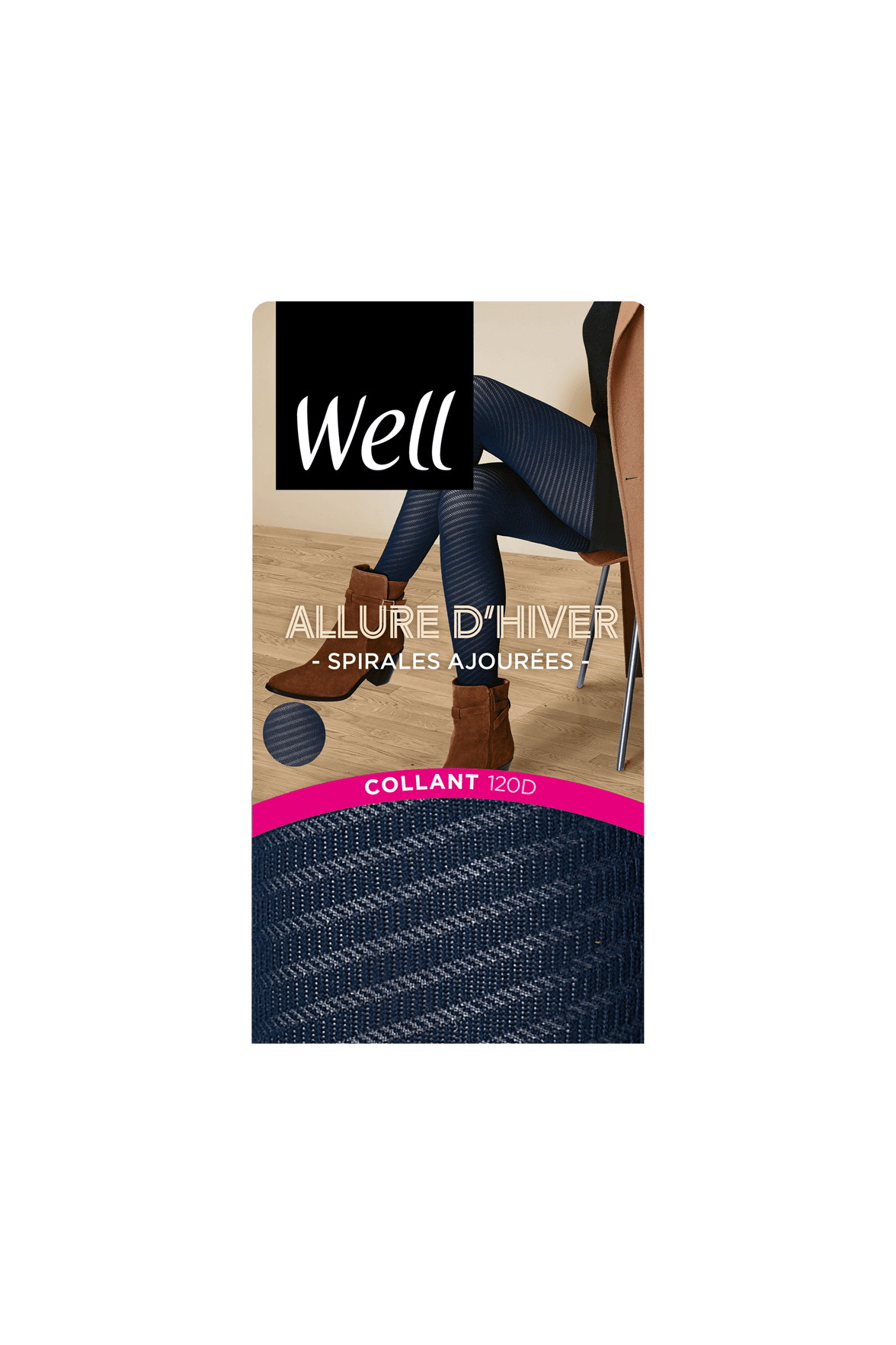 Collant Opaque 120D Spirales Ajourées Allure d'Hiver - Bleu nuit