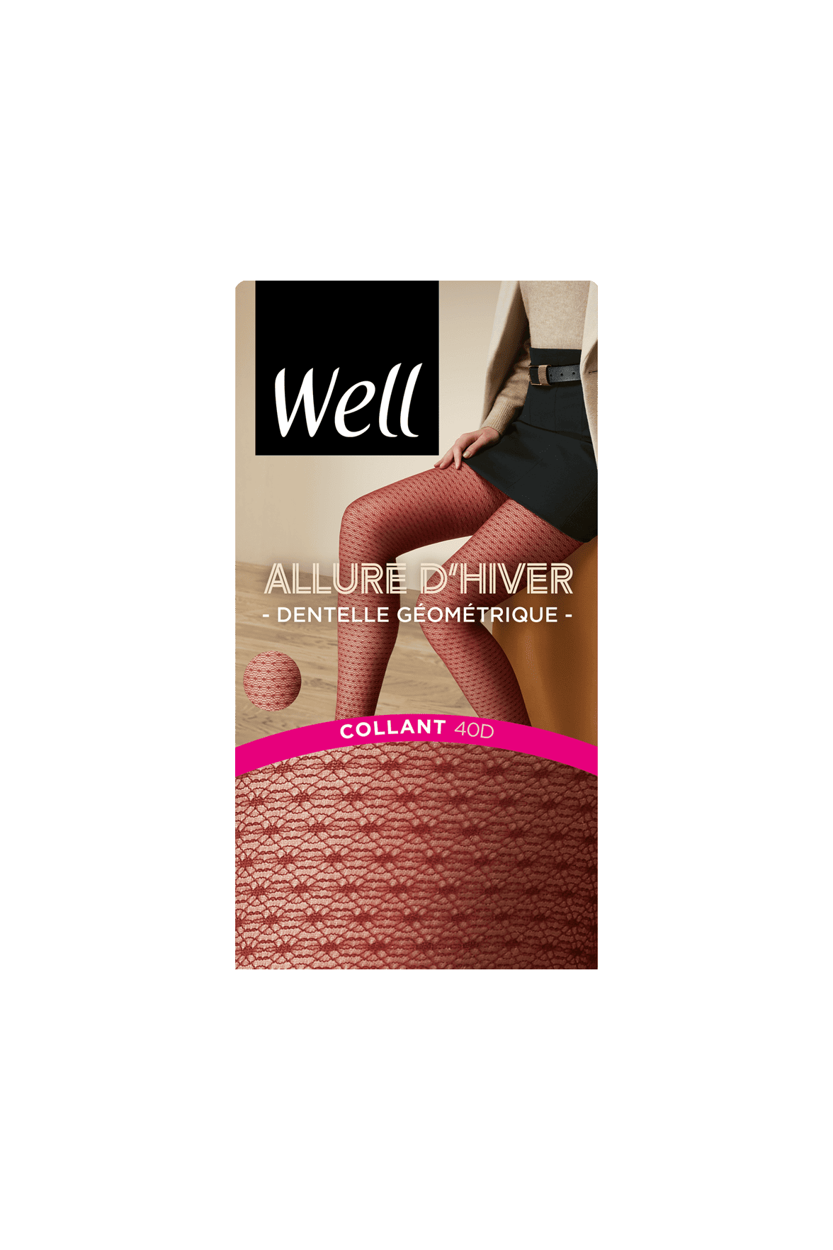 Collant Dentelle Géométrique 40D Allure d'Hiver - Lie de vin