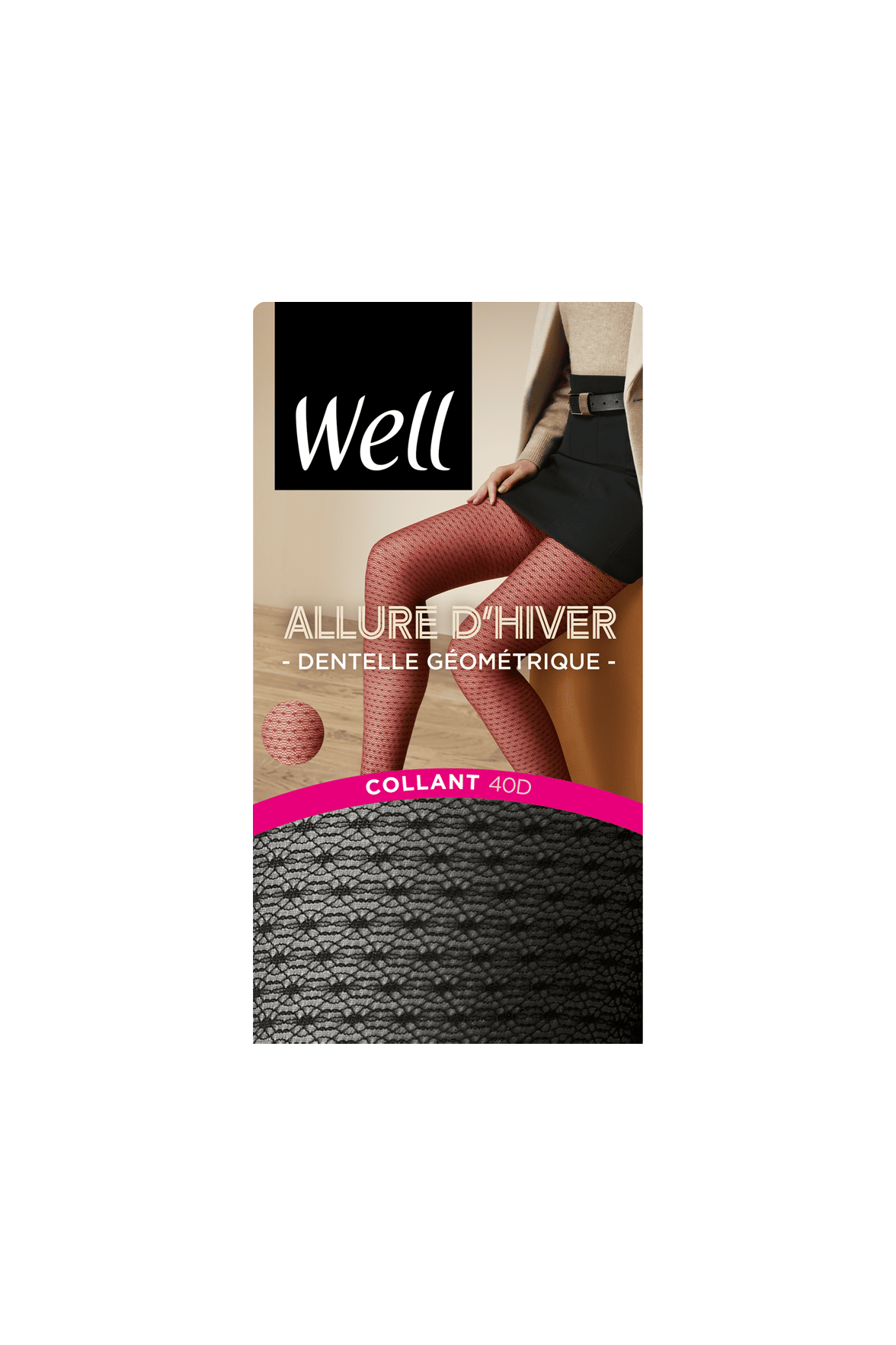 Collant Dentelle Géométrique 40D Allure d'Hiver - Noir ébène