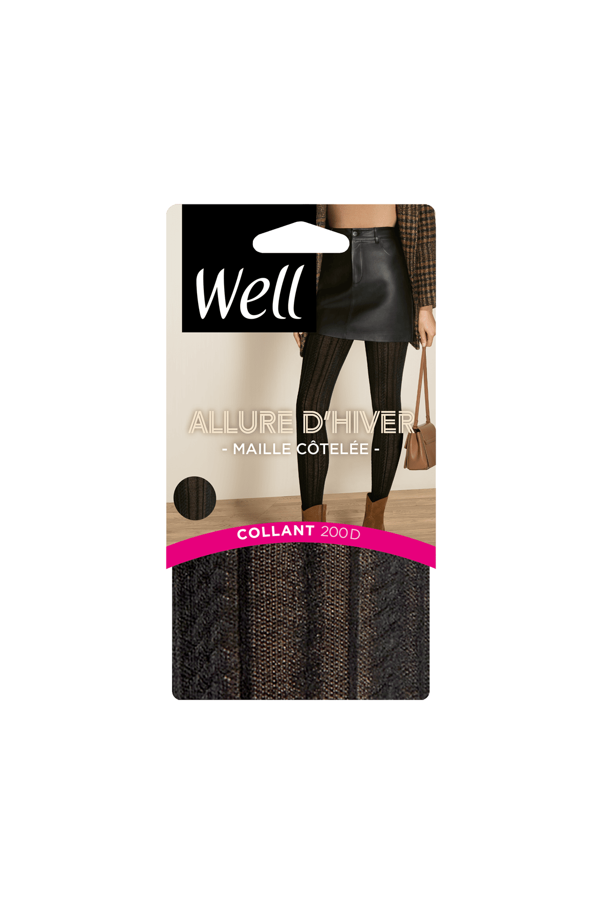 Collant Maille Côtelée 200D Allure d'Hiver - Noir ébène