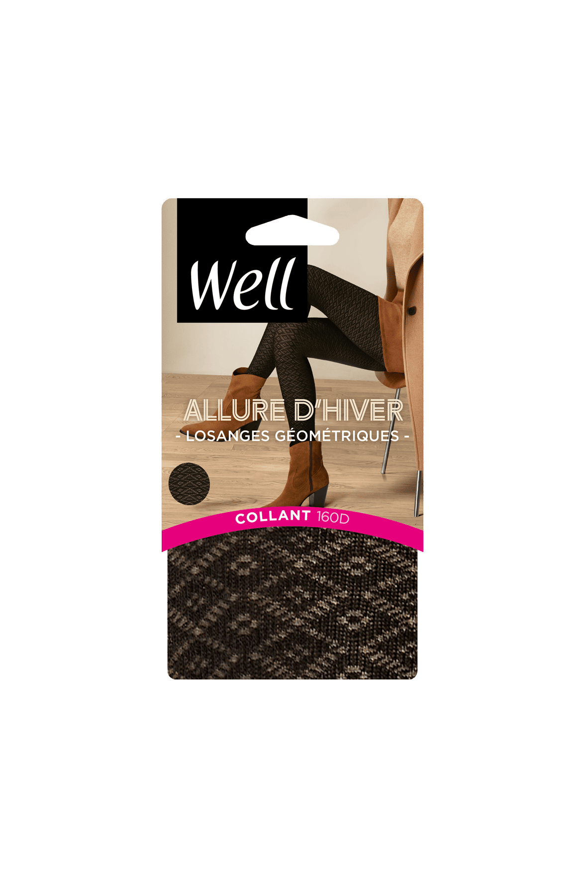 Collant Losanges Géométriques 160D Allure d'Hiver - Noir ébène