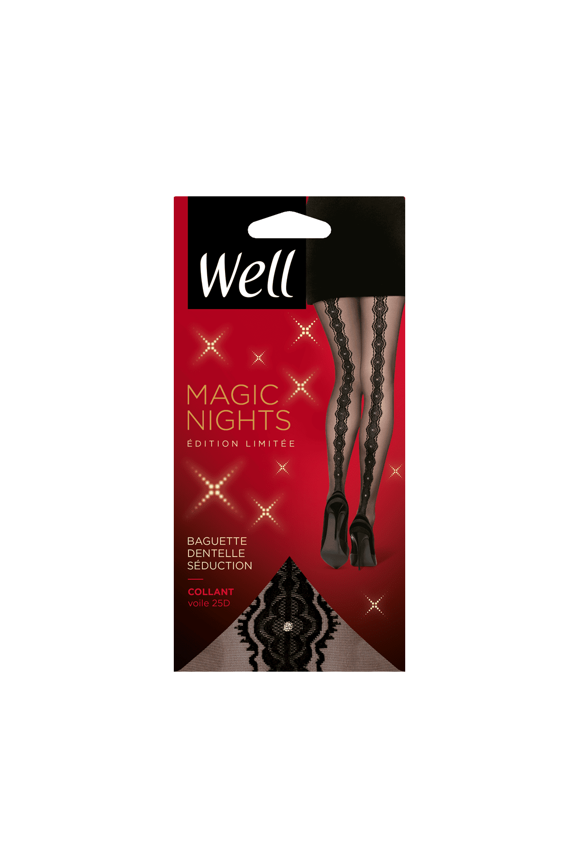 Collant Fantaisie 25D Baguette Dentelle Séduction Magic Nights - Noir ébène