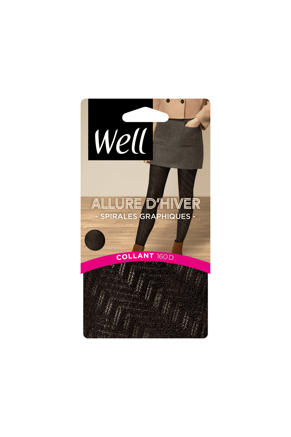 Collant Spirales Graphiques 160D Allure d'Hiver - Noir ébène