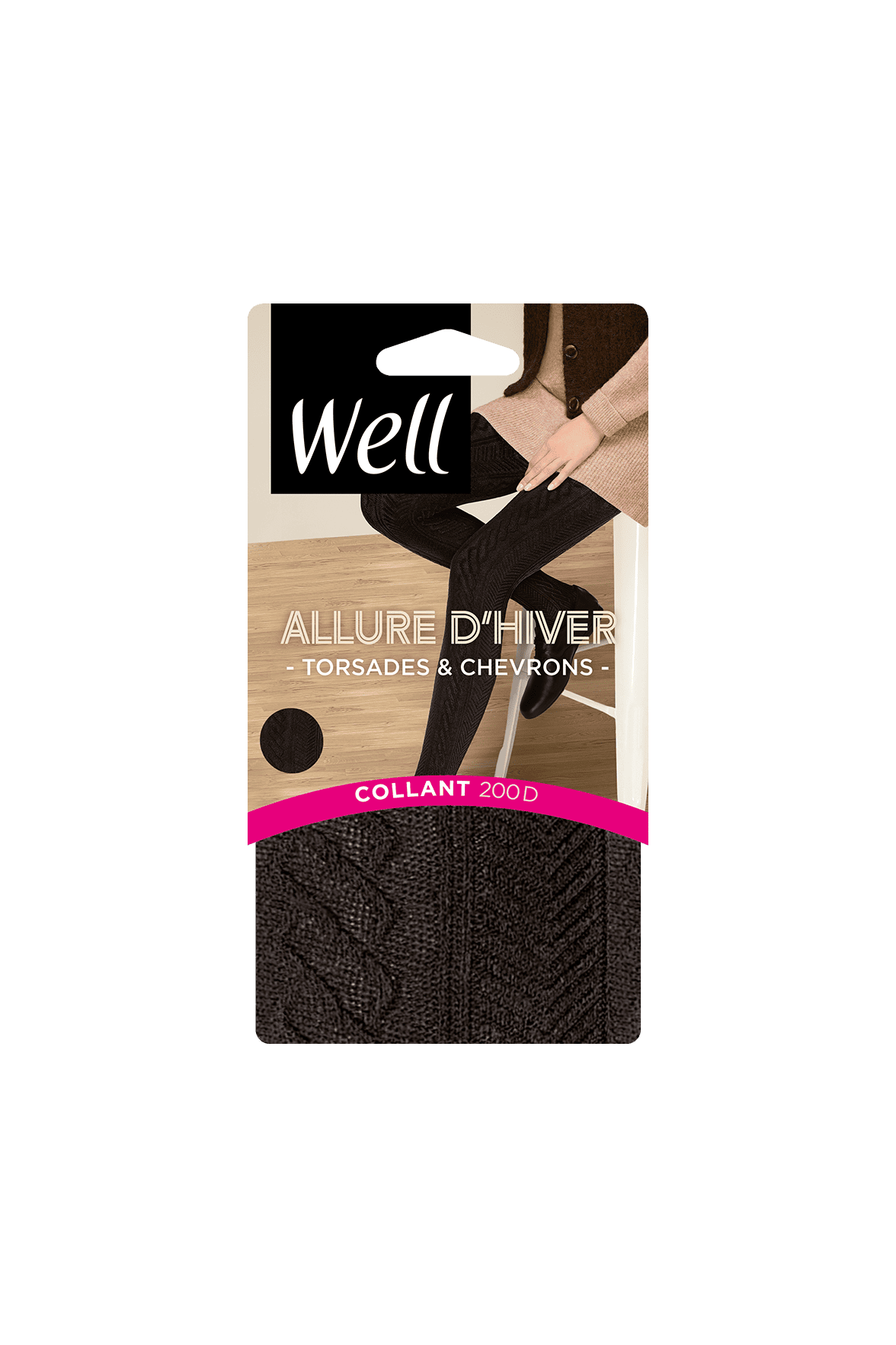 Collant Torsades et Chevrons 200D Allure d'Hiver - Noir ébène