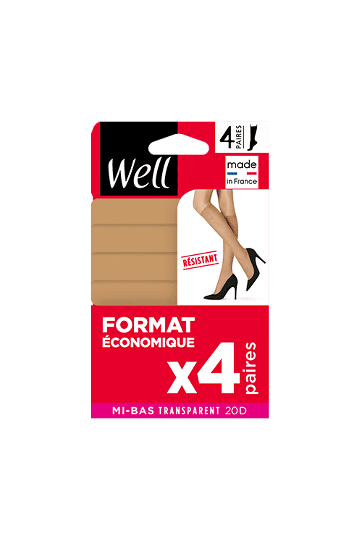 Lot de 4 paires de Mi-Bas Transparents 20D - Beige