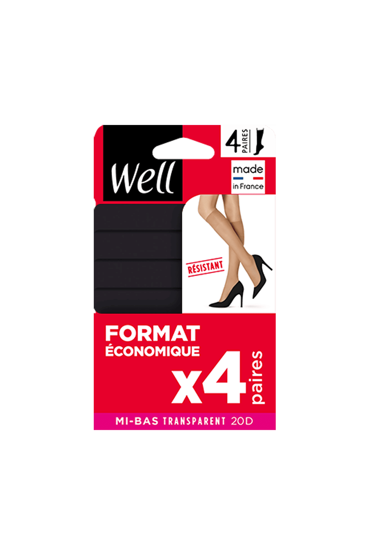 Lot de 4 paires de Mi-Bas Transparents 20D - Noir