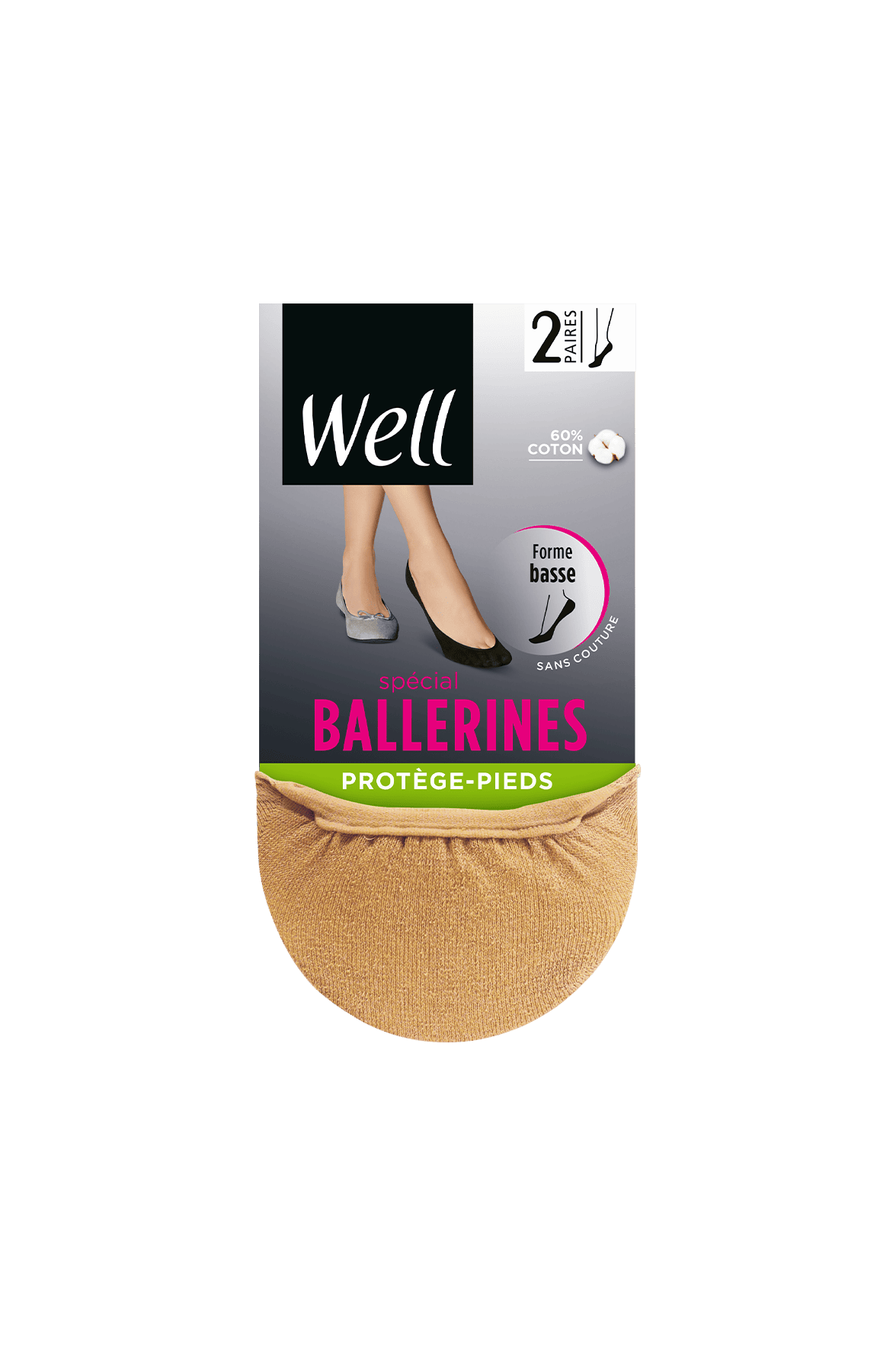 Lot de 2 paires de Protège-Pieds Spécial Ballerines - Naturel