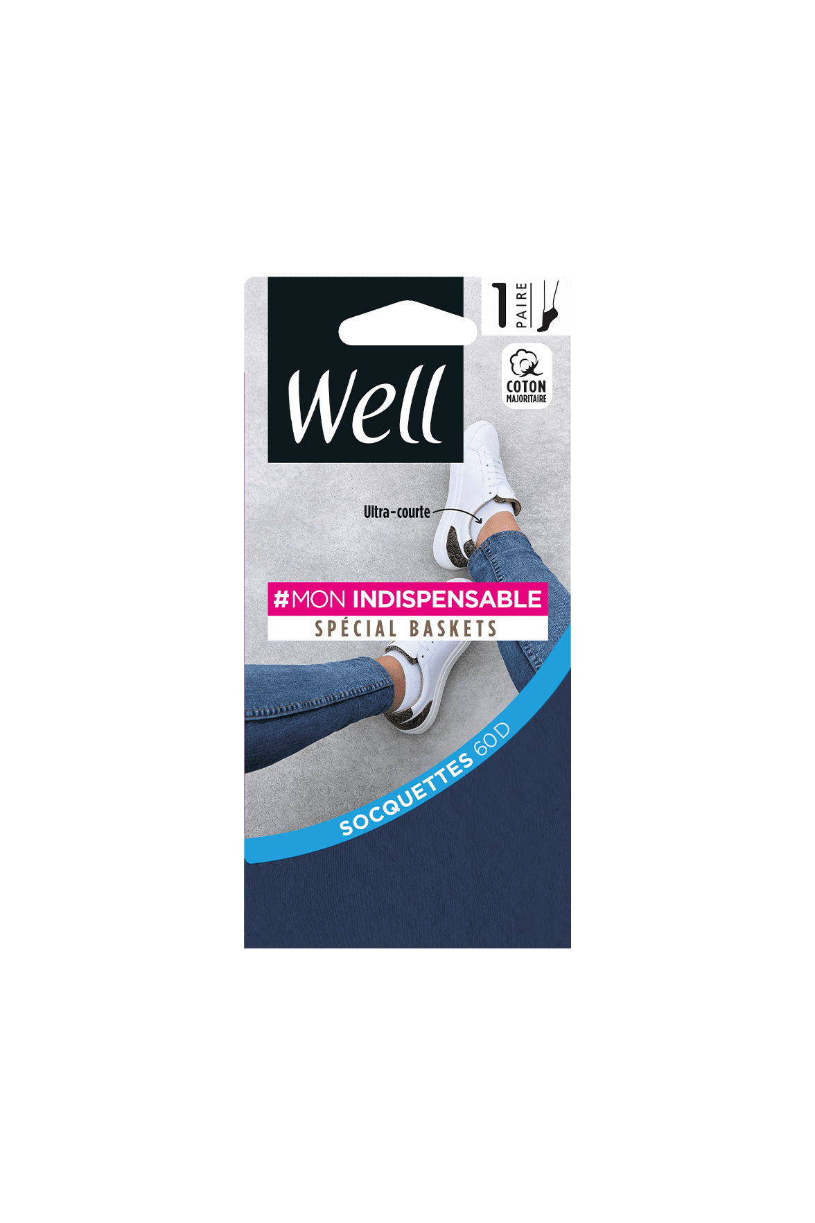 Socquette Coton Ultra Courte Spécial Baskets 60D Mon Indispensable - Bleu jean