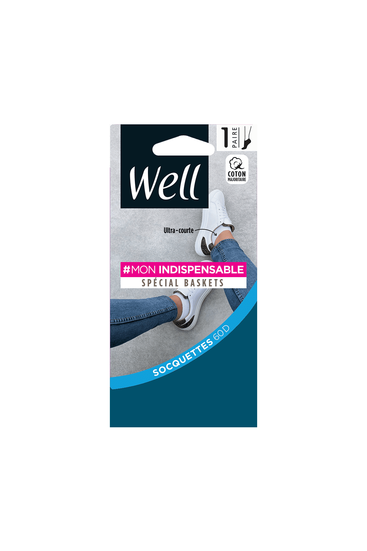 Socquette Coton Ultra Courte Spécial Baskets 60D Mon Indispensable - Bleu Paon