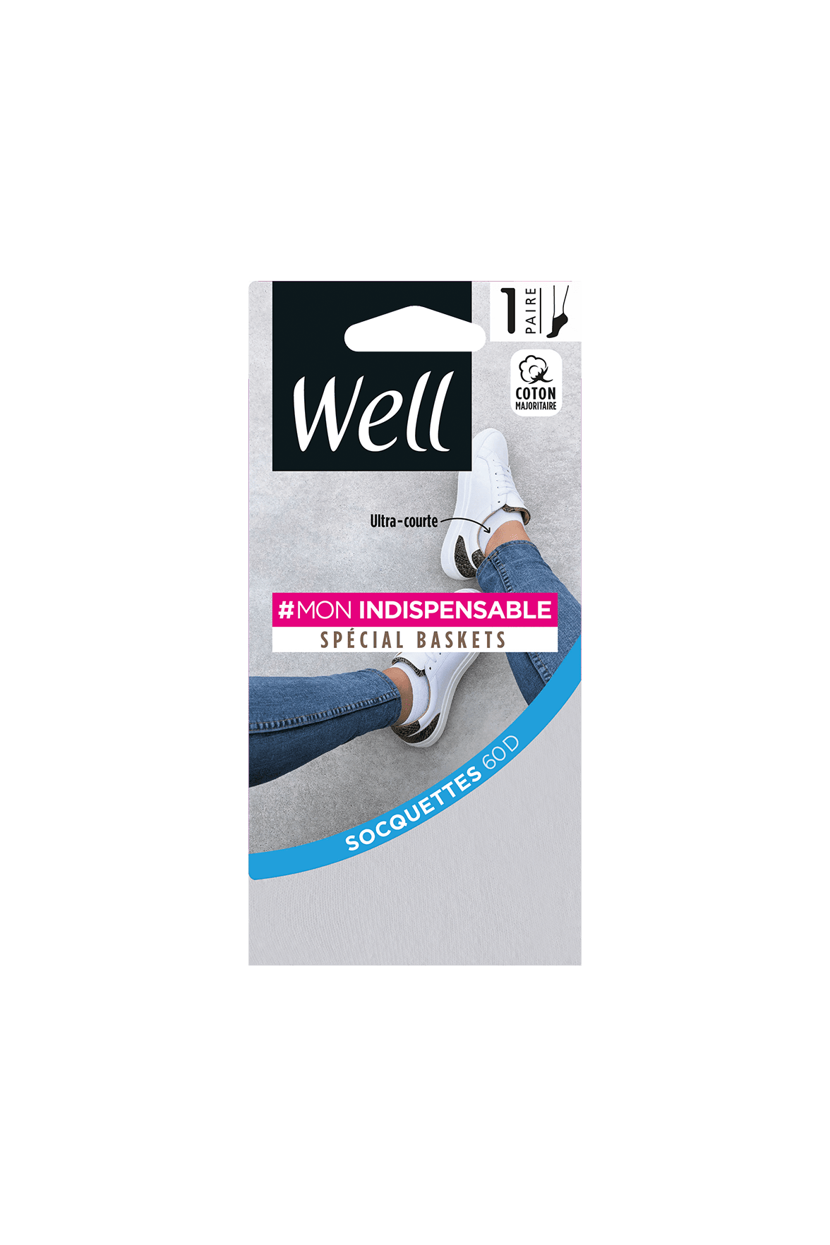 Socquette Coton Ultra Courte Spécial Baskets 60D Mon Indispensable - Gris clair