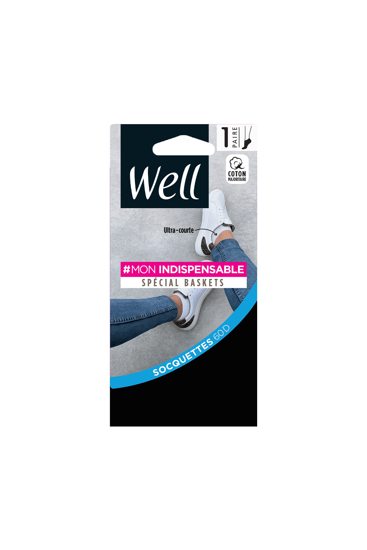 Socquette Coton Ultra Courte Spécial Baskets 60D Mon Indispensable - Noir