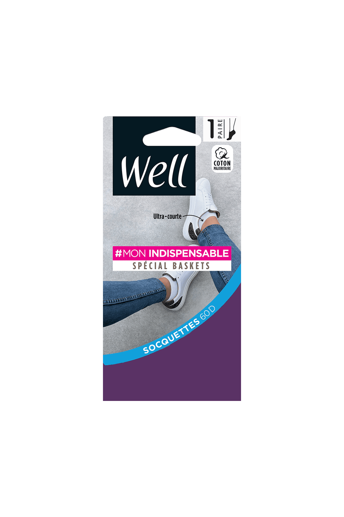 Socquette Coton Ultra Courte Spécial Baskets 60D Mon Indispensable - Prune