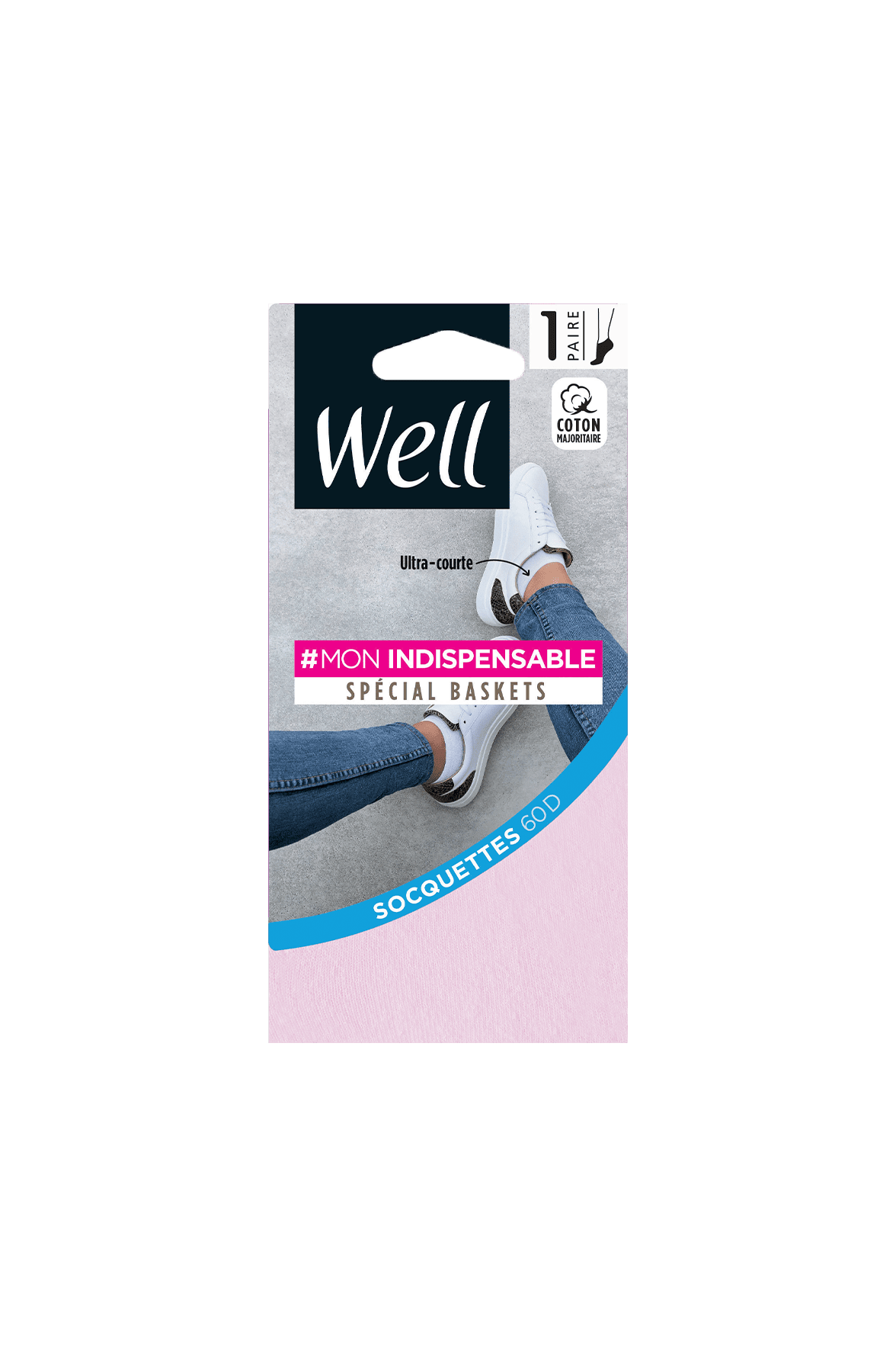 Socquette Coton Ultra Courte Spécial Baskets 60D Mon Indispensable - Rose pâle