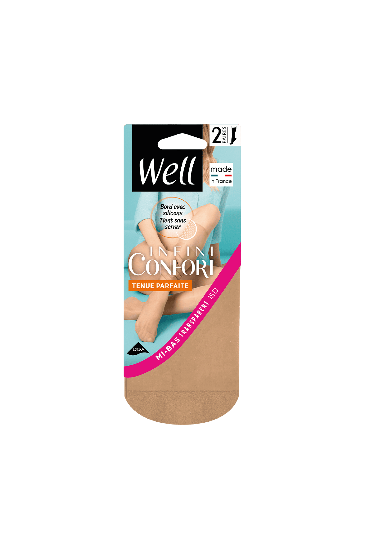 Mi-bas Transparent Tenue Parfaite 15D Well Infini Confort 2 Paires - Miel