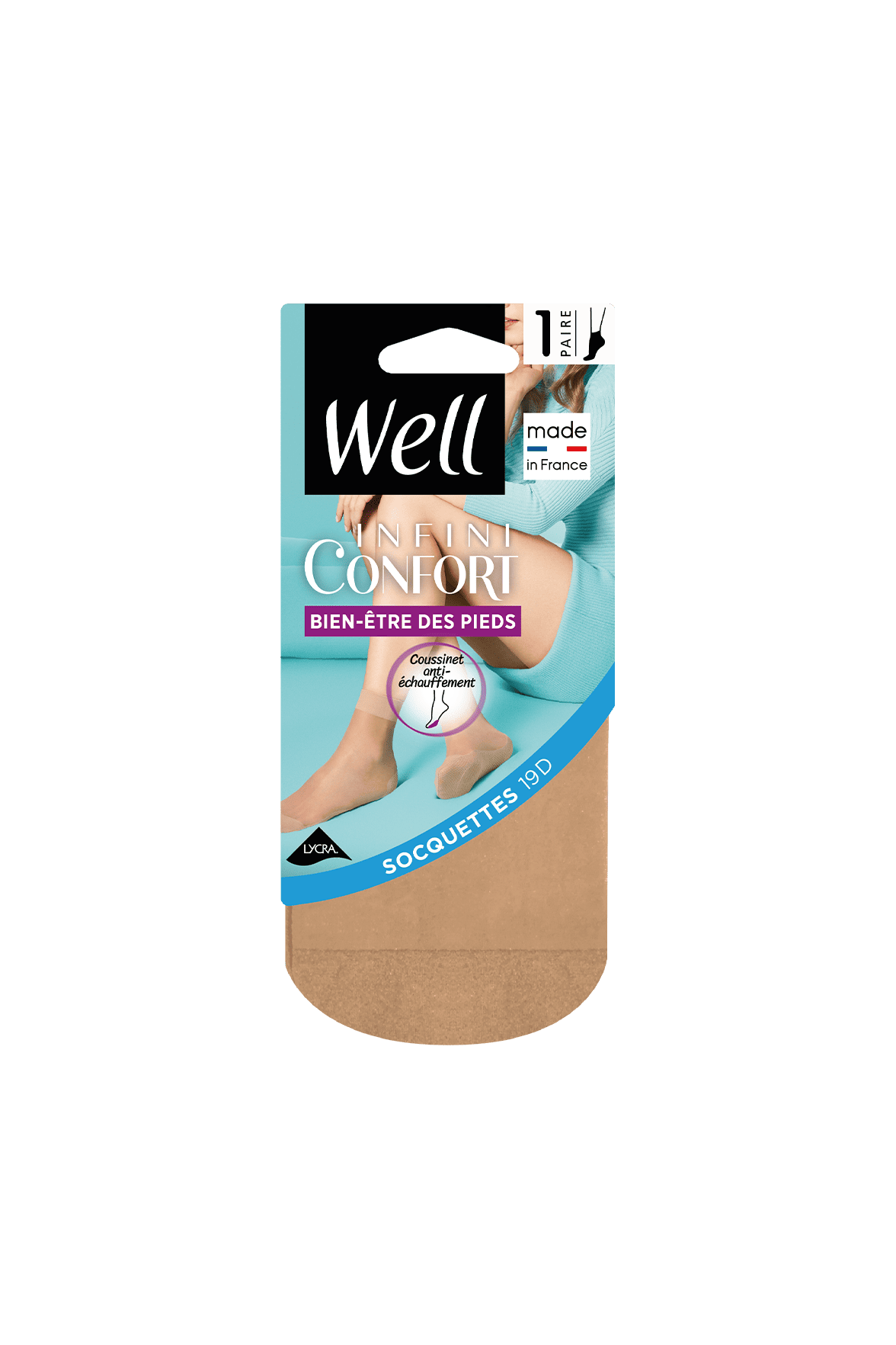 Socquettes Transparentes Bien-Etre des Pieds 19D Well Infini Confort - Beige medium