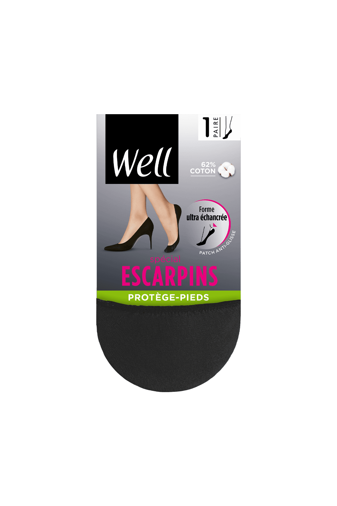 Protège-Pieds Spécial Escarpins Ultra échancré Patch Anti-glisse - Noir