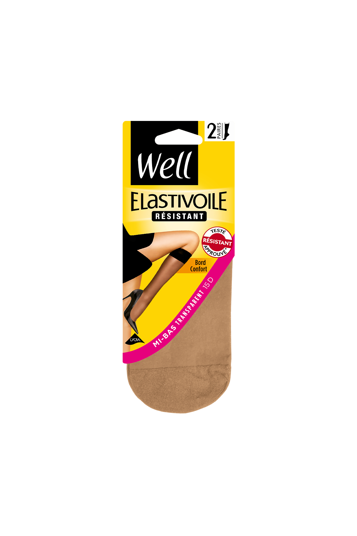 Lot de 2 paires de Mi-bas Transparents 15D Elastivoile Résistant - Sable