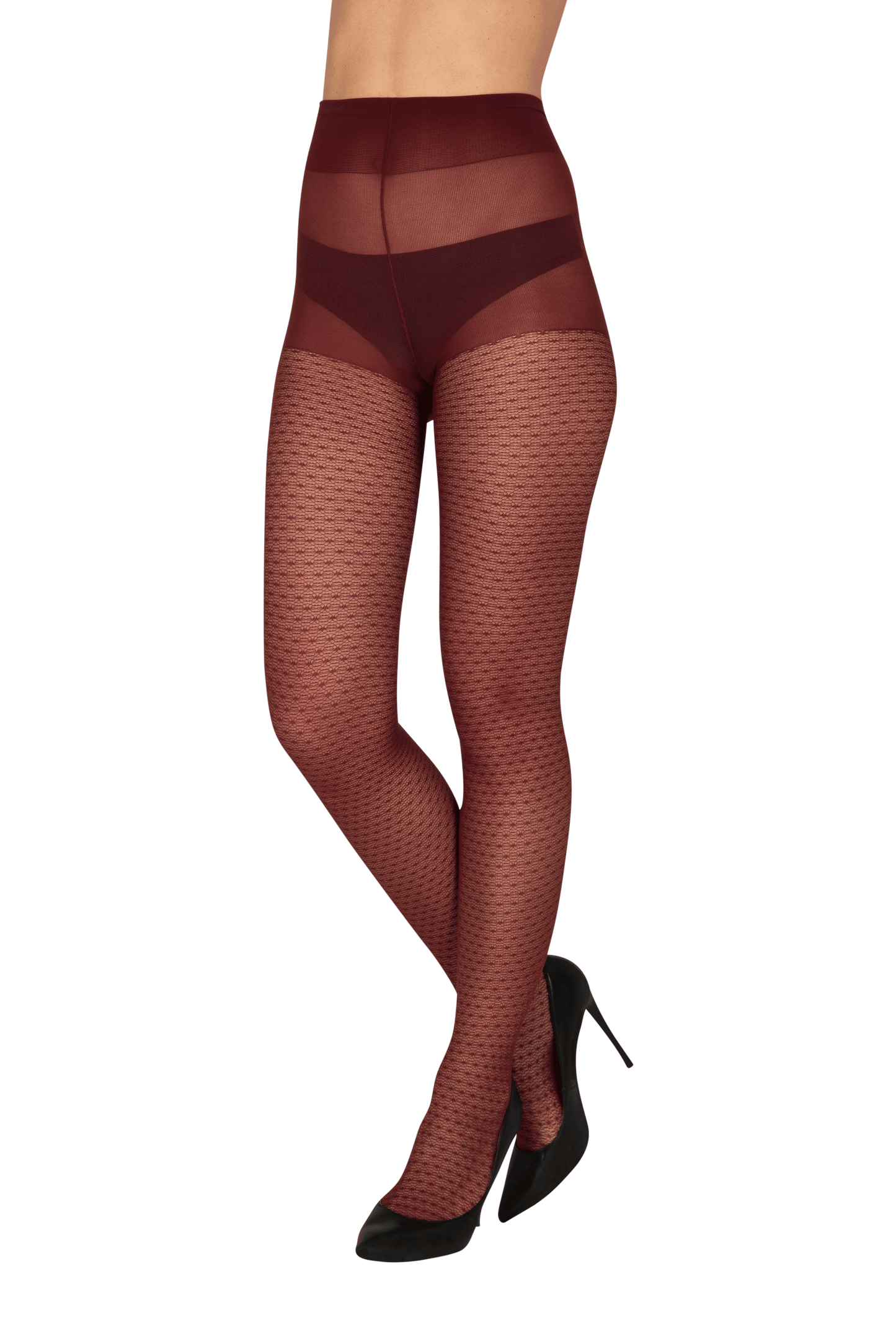 Collant Dentelle Géométrique 40D Allure d'Hiver - Lie de vin