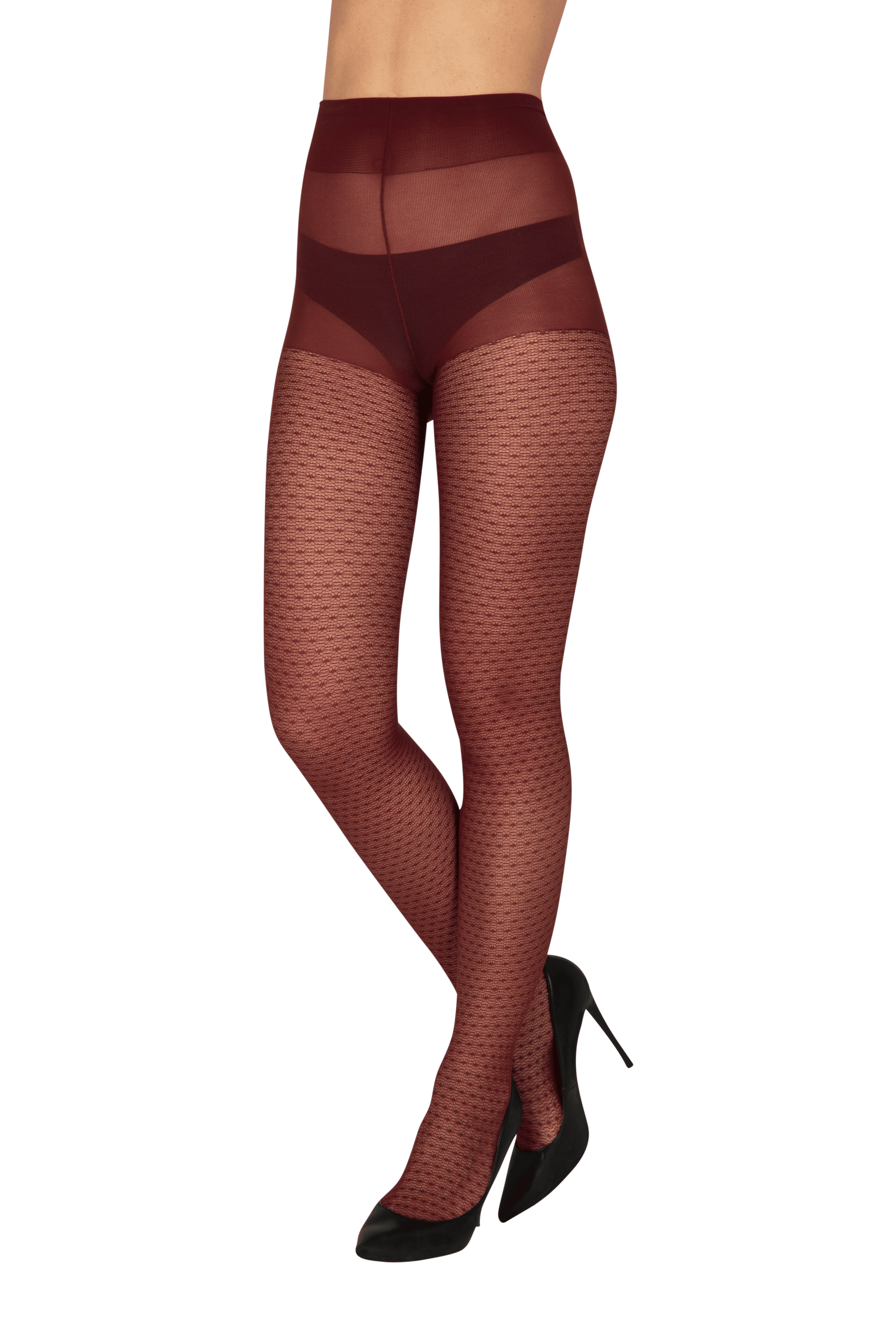 Collant Dentelle Géométrique 40D Allure d'Hiver - Lie de vin