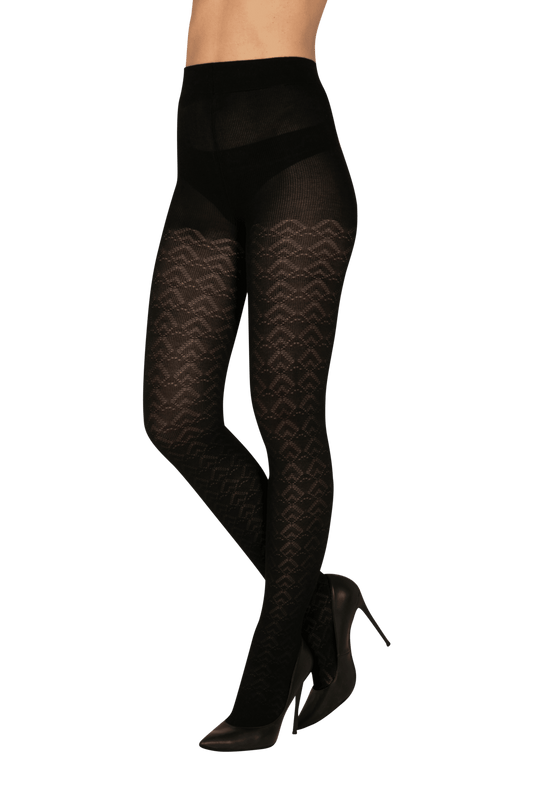 Collant Opaque 160D Losanges Ajourés Allure d'Hiver - Noir ébène