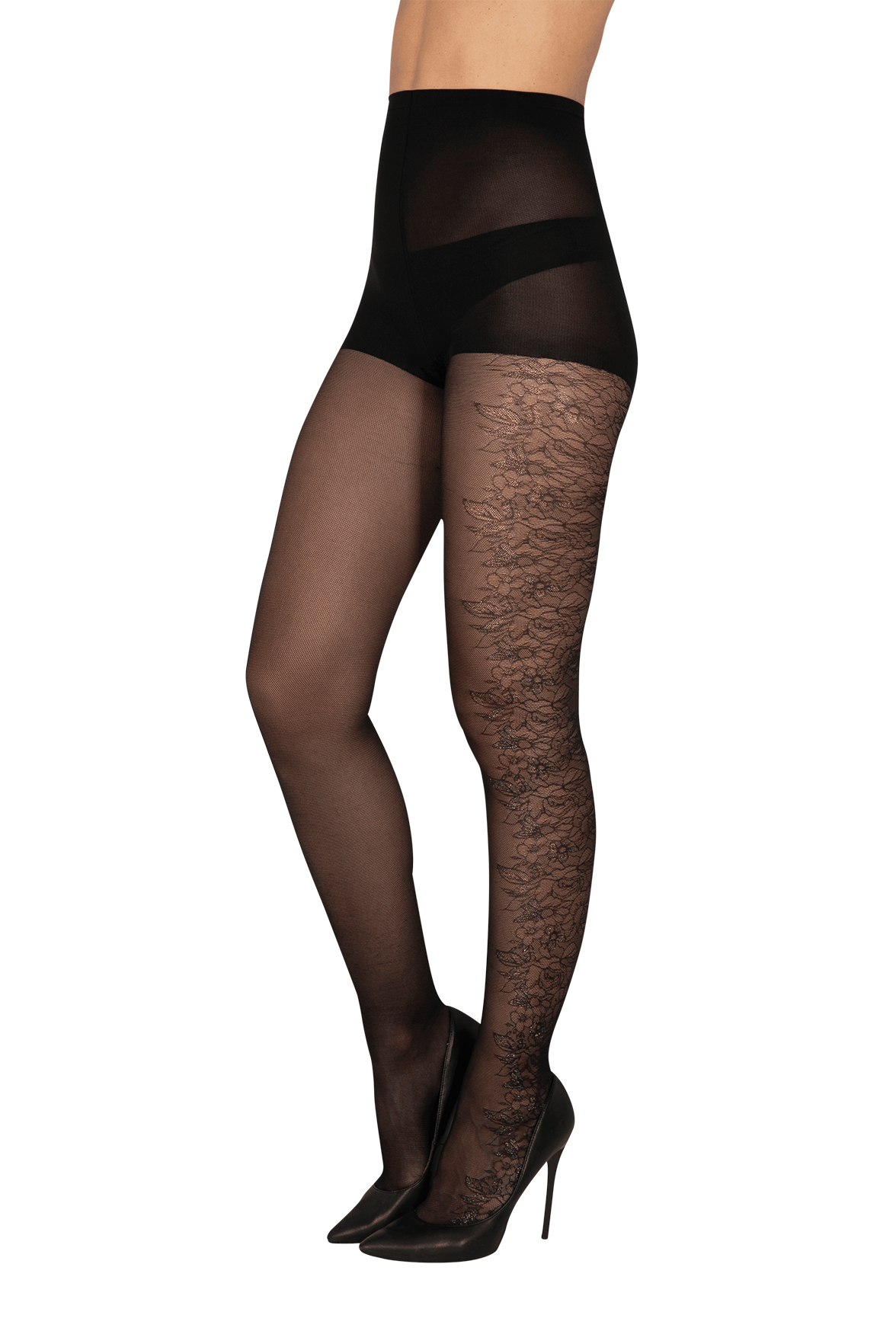 Collant Fantaisie Fleurs Audacieuses 25D Magic Nights - Noir ébène