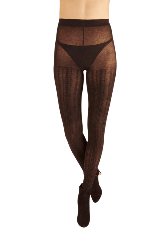 Collant Maille Côtelée 200D Allure d'Hiver - Noir ébène