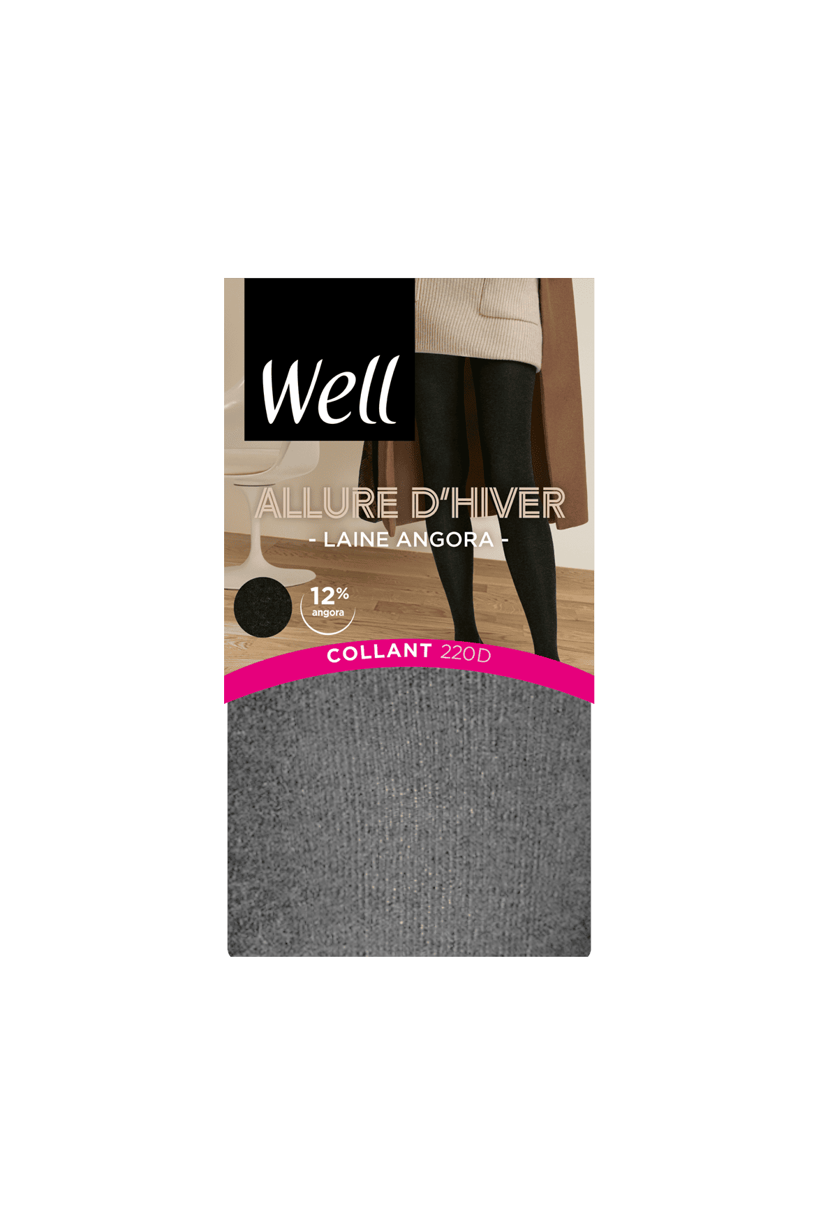 Collant Opaque 220D Laine Angora Allure d'Hiver - Gris galet Pack