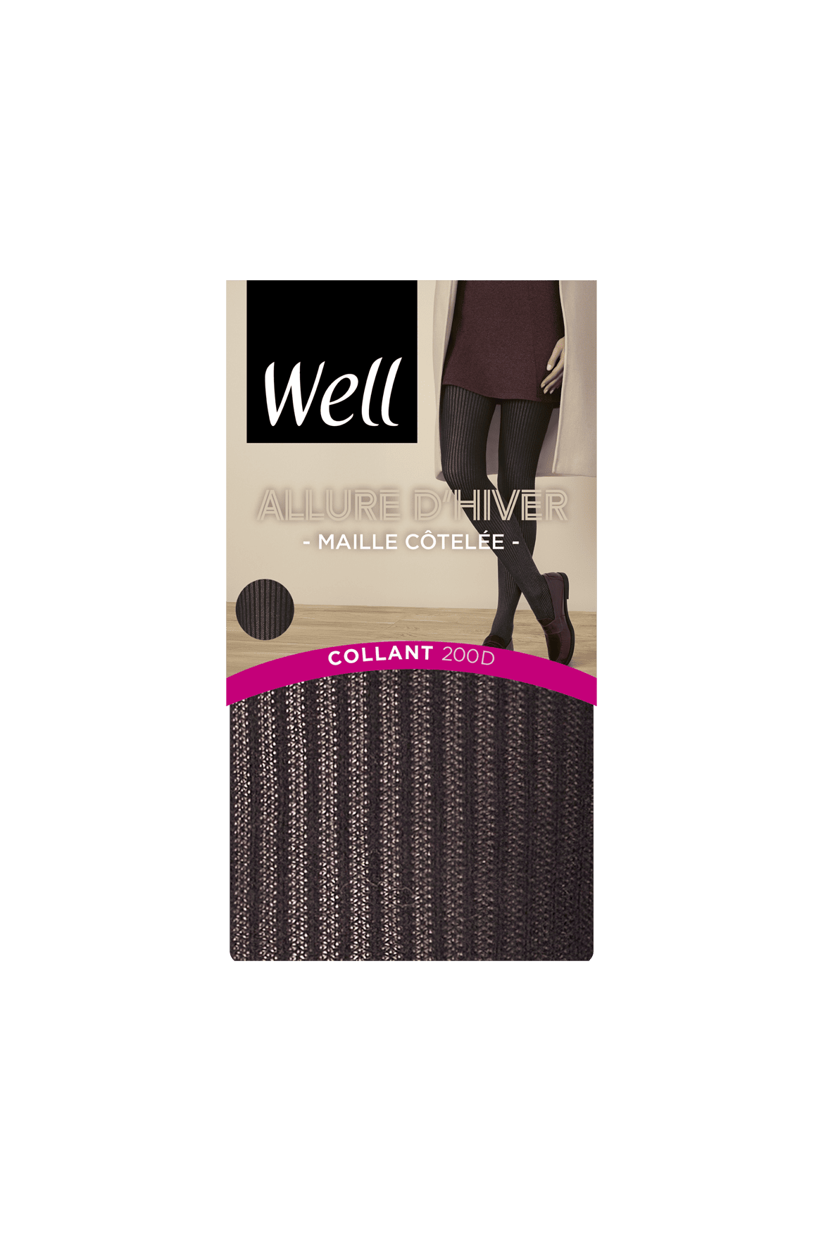 Collant Opaque Chaud 200D Maille Côtelée Allure d'Hiver - Noir ébène