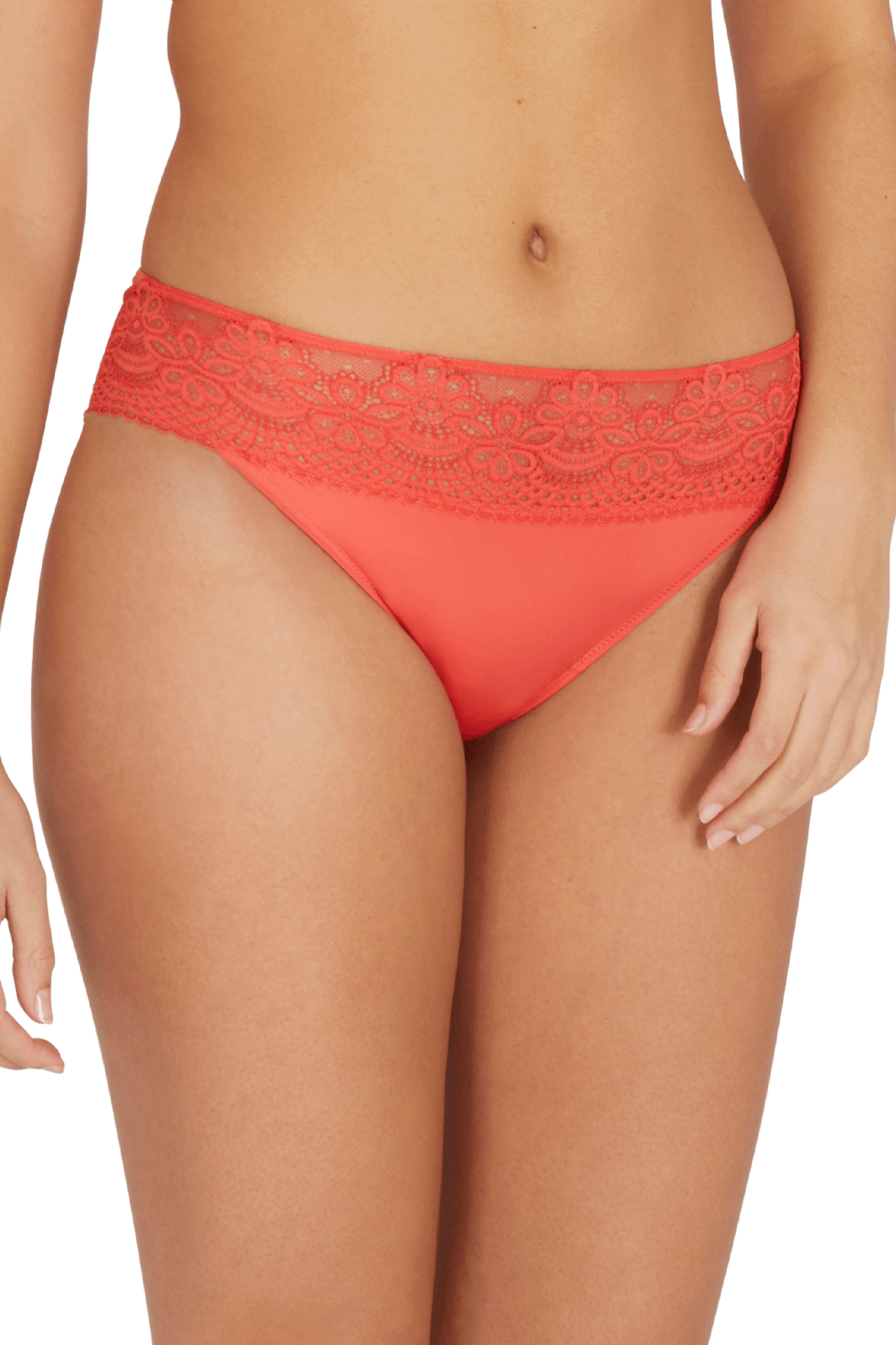 Slip brésilien dentelle et microfibre L'irrésistible - Corail