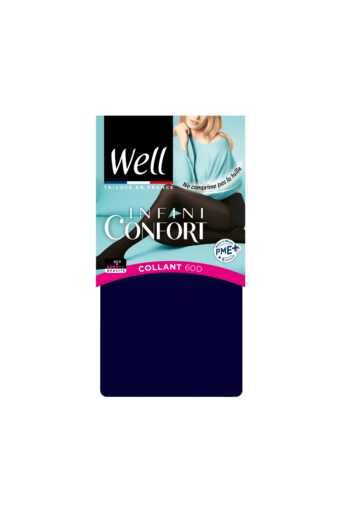 Collant Opaque 60D Well Infini Confort - Bleu de minuit