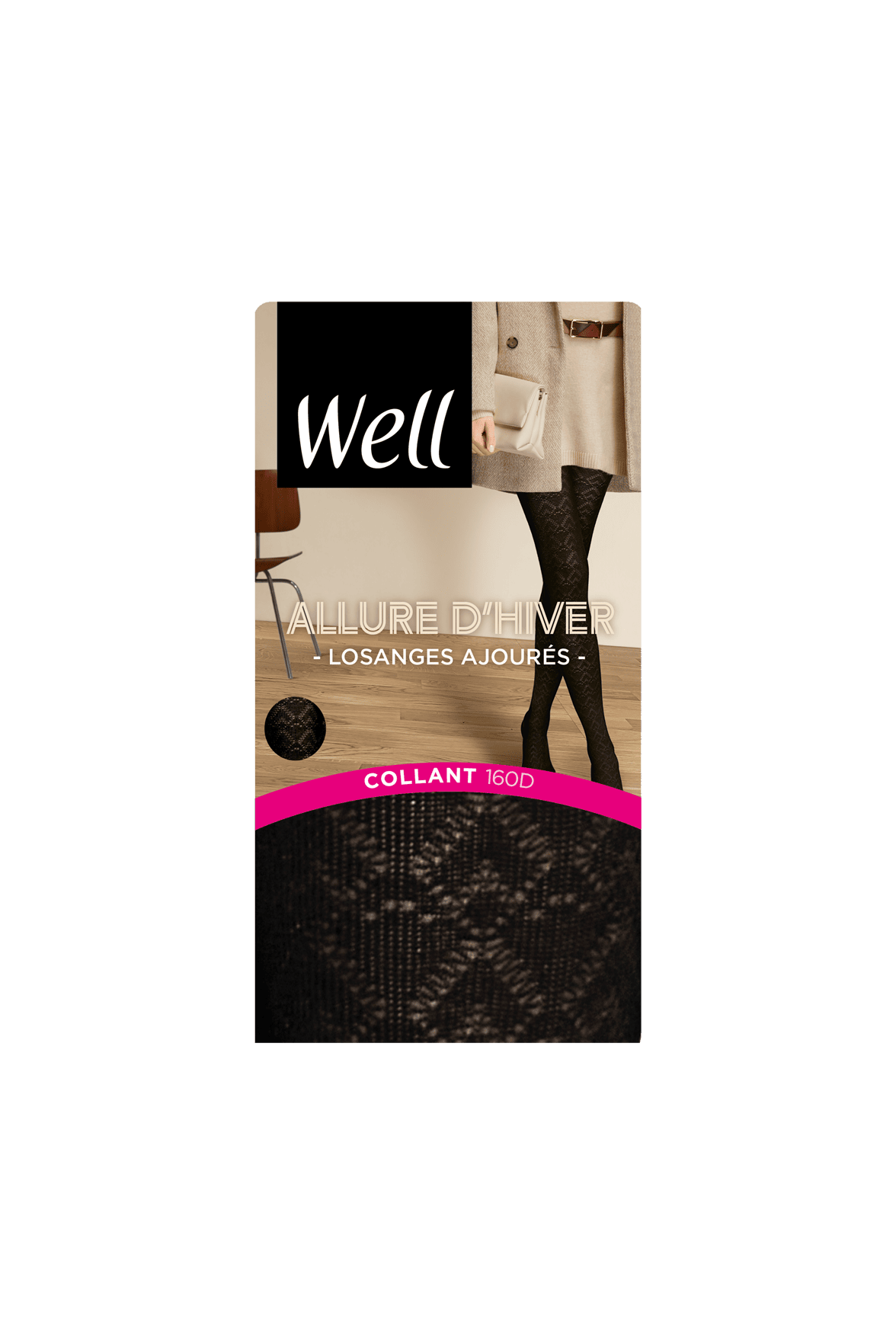Collant Opaque 160D Losanges Ajourés Allure d'Hiver - Noir ébène