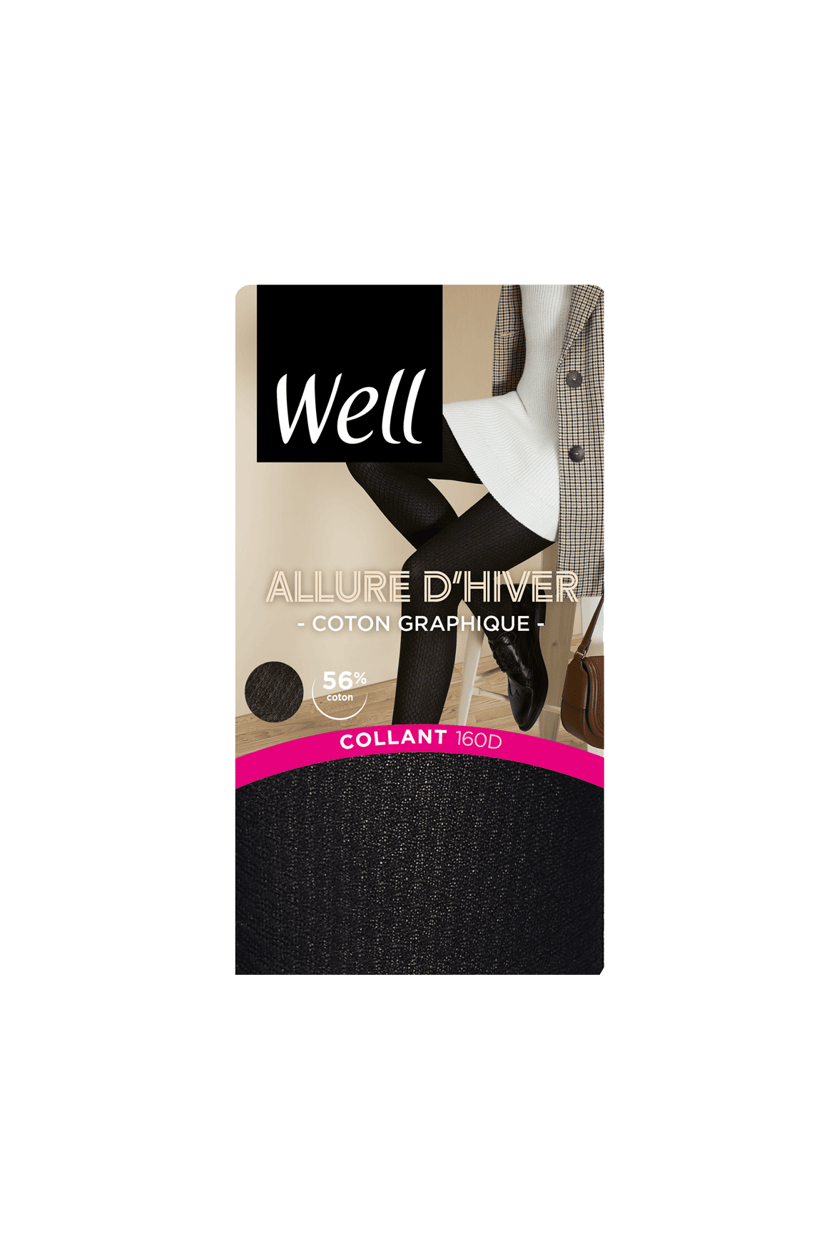 Collant Opaque 160D Coton Graphique Allure d'Hiver - Noir ébène
