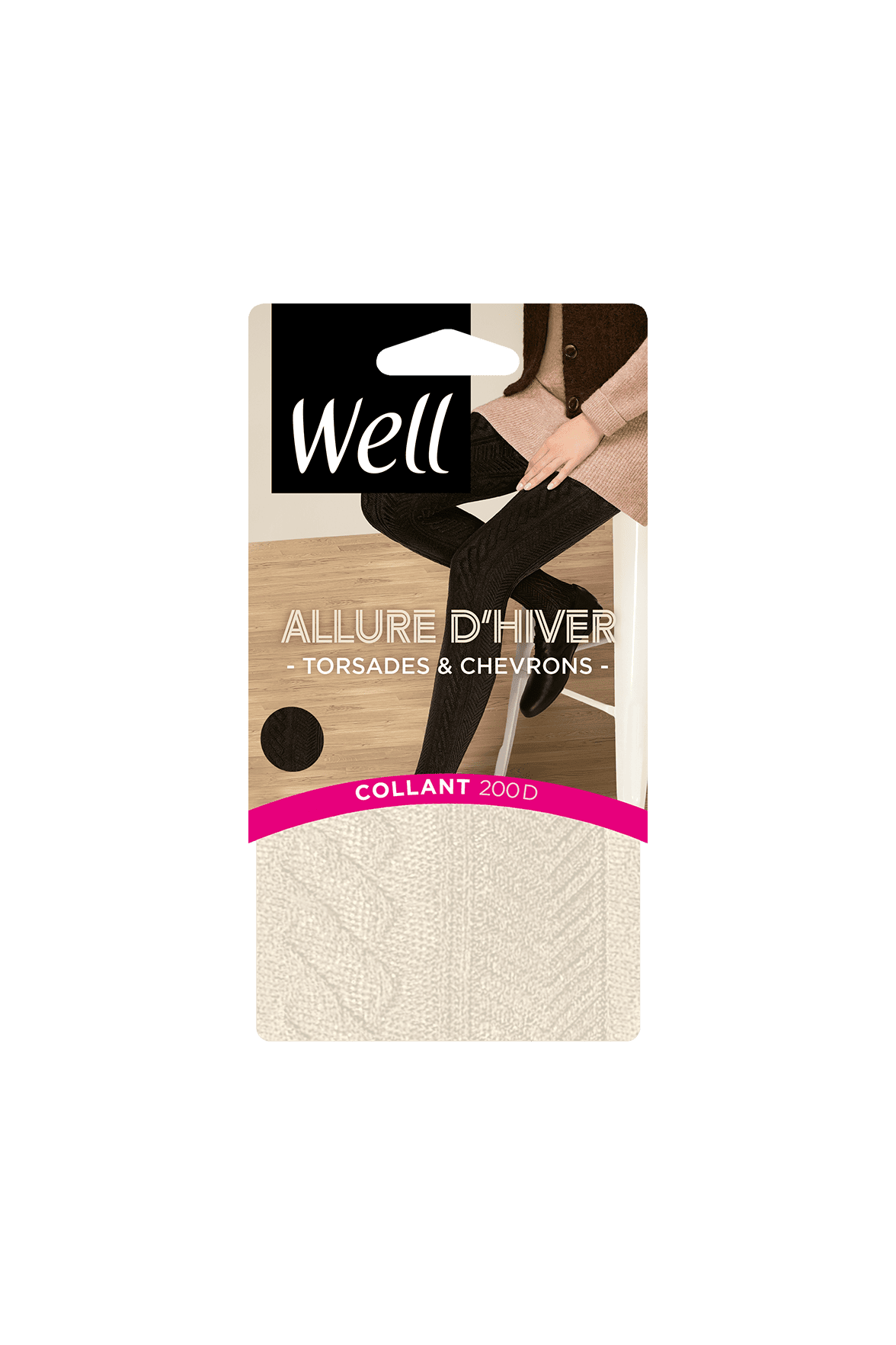 Collant Torsades et Chevrons 200D Allure d'Hiver - Vanille
