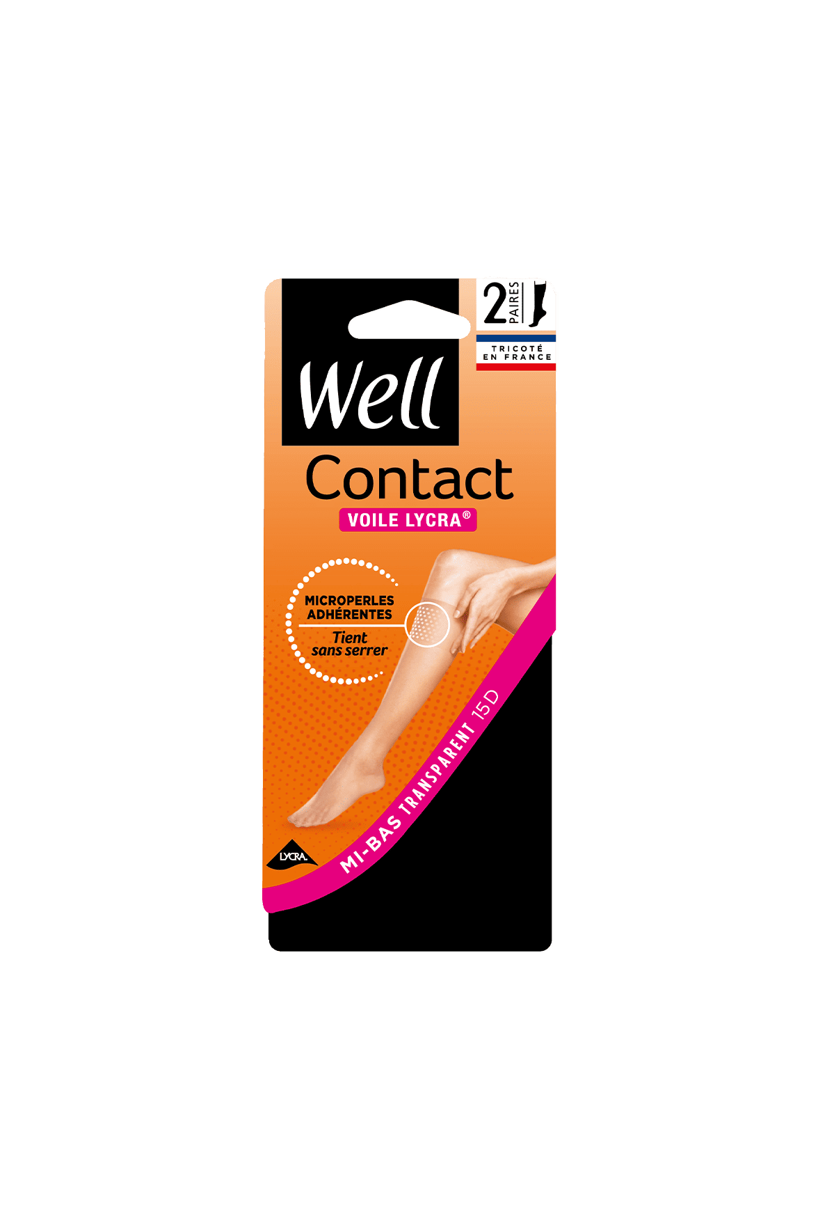 Lot de 2 paires de Mi-bas Voile 15D Contact Lycra - Noir
