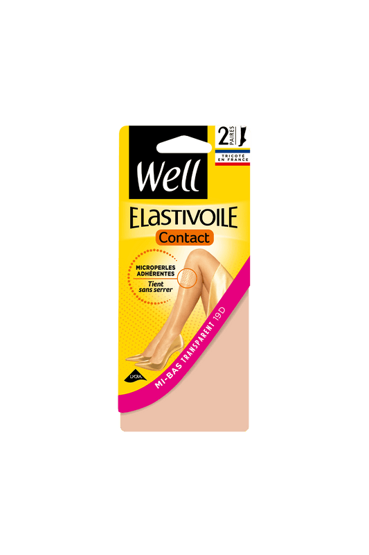 Lot de 2 paires de Mi-bas Transparent 19D Elastivoile Contact - Beige miel