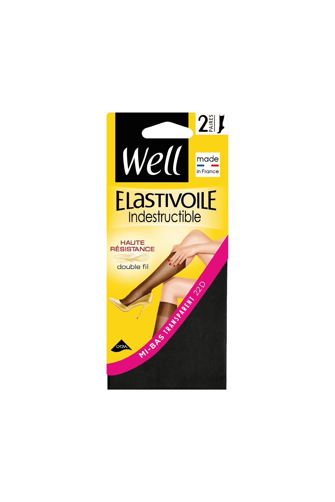 Lot de 2 paires de Mi-bas Transparents 25D Elastivoile Indestructible - Noir