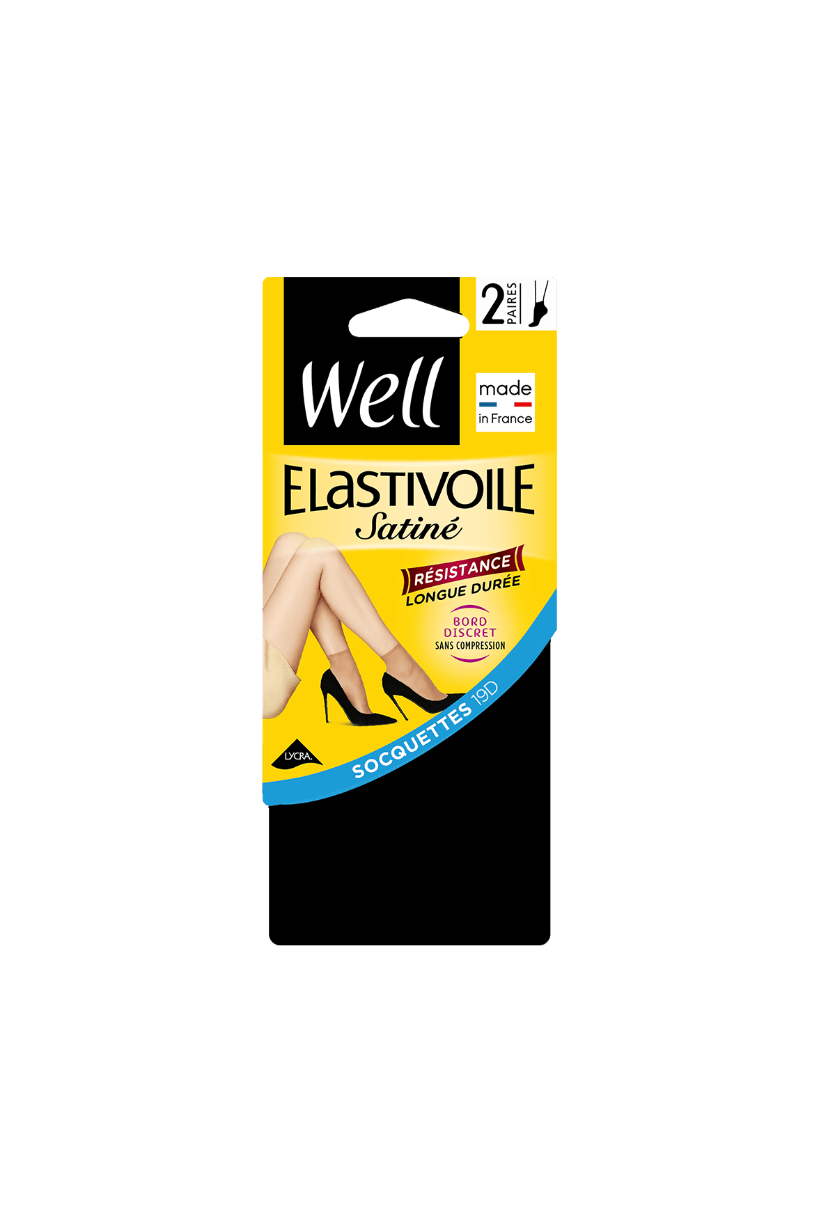 Lot de 2 paires de Socquettes Transparentes 19D Elastivoile Satiné - Noir