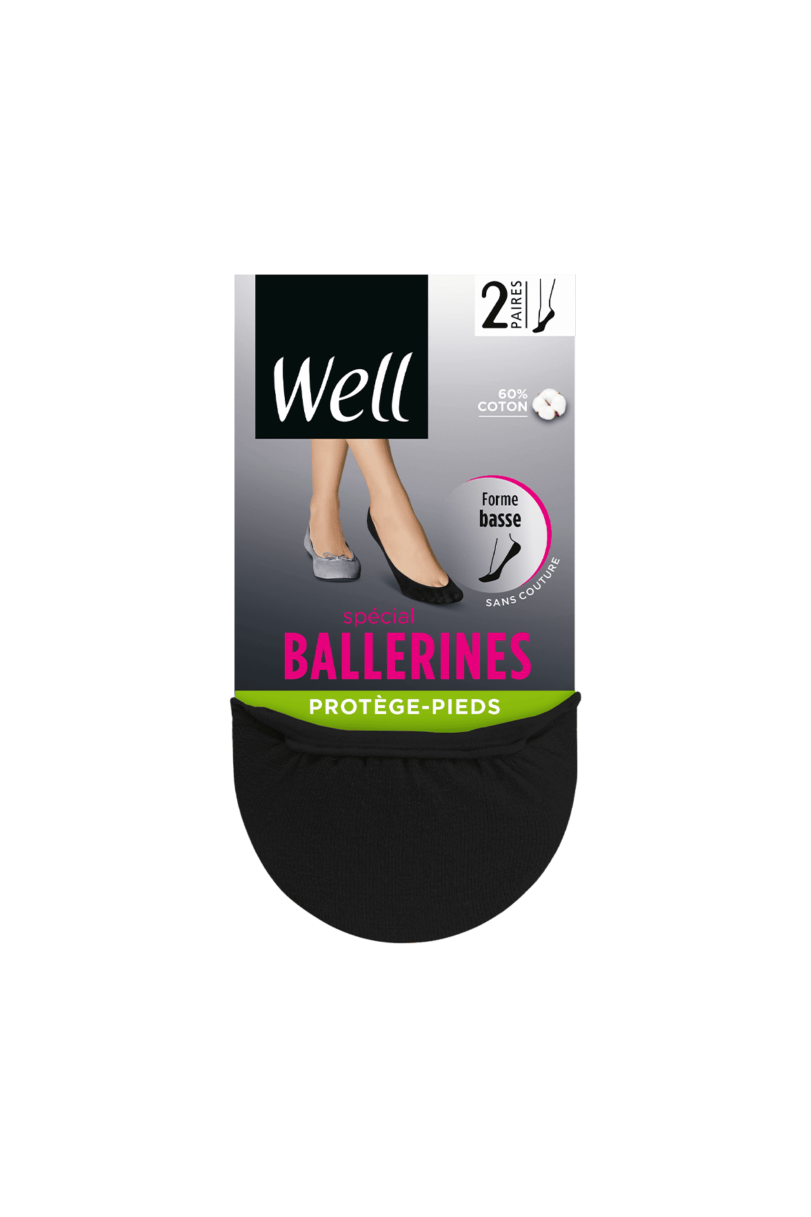 Lot de 2 paires de Protège-Pieds Spécial Ballerines - Noir