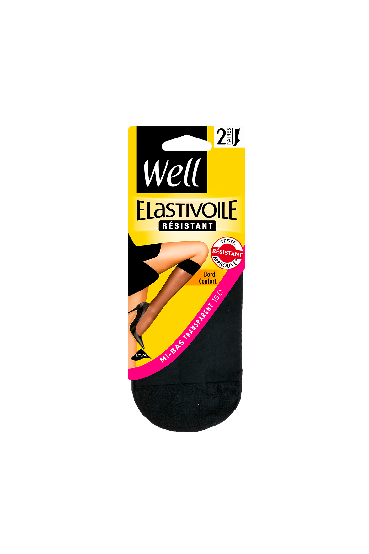 Lot de 2 paires de Mi-bas Transparents 15D Elastivoile Résistant - Noir