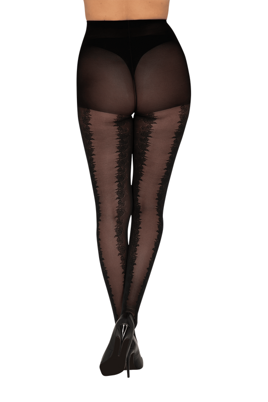 Collant Fantaisie Poésie Florale 45D Magic Nights - Noir ébène