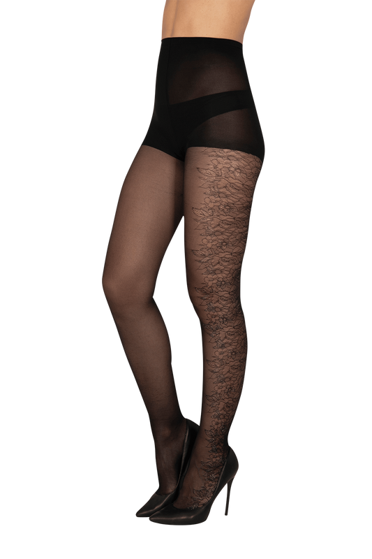 Collant Fantaisie Fleurs Audacieuses 25D Magic Nights - Noir ébène
