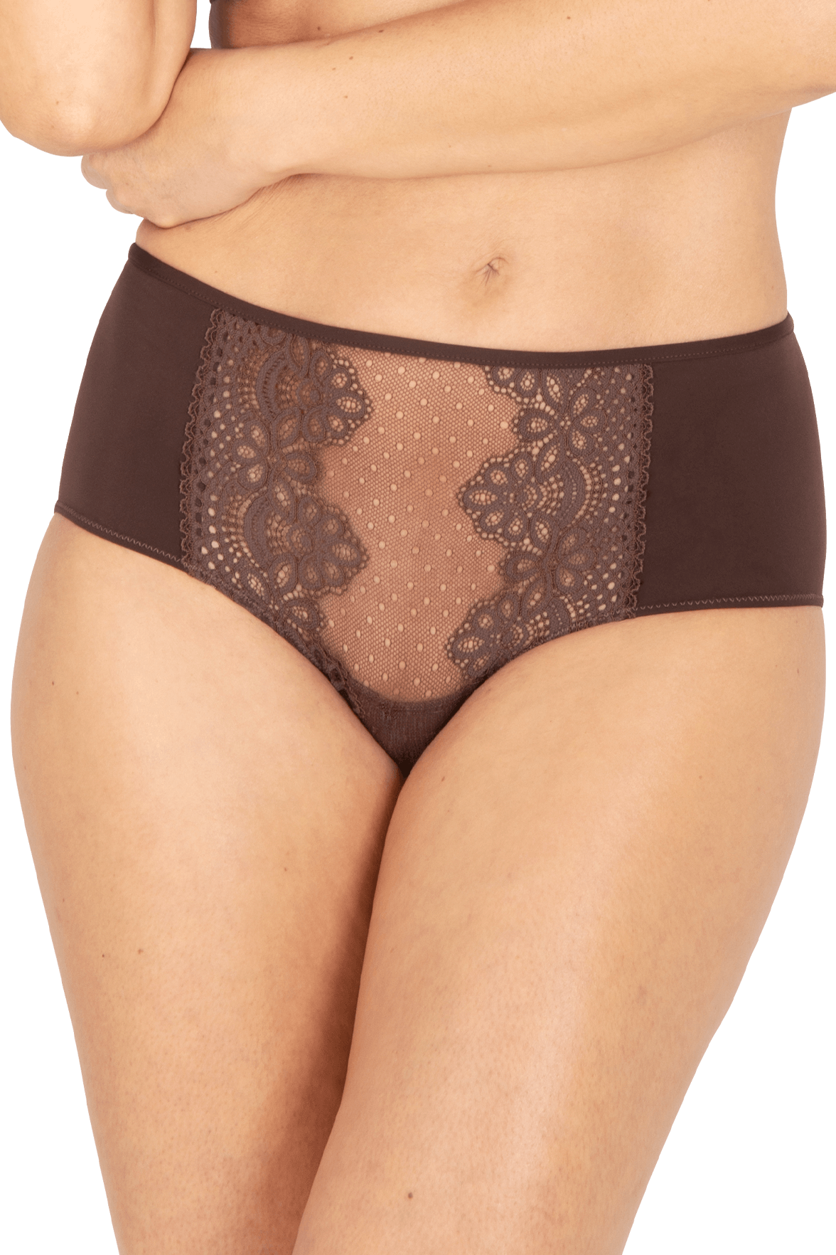 Shorty en dentelle et microfibre L'irrésistible - Châtaigne