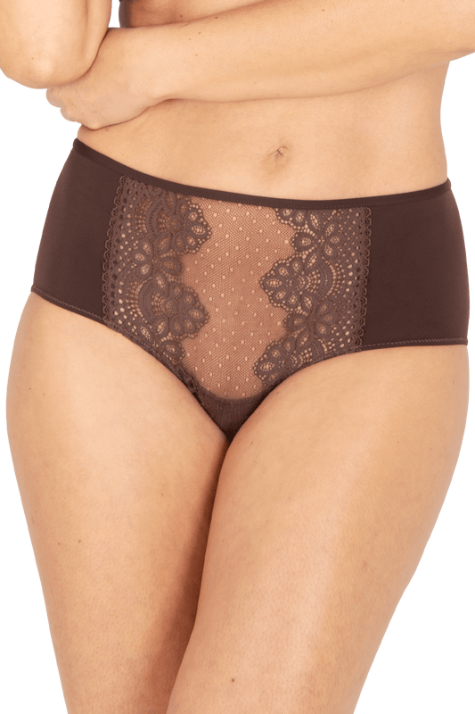 Shorty en dentelle et microfibre L'irrésistible - Châtaigne