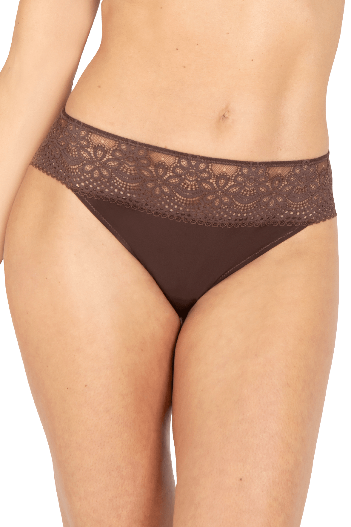 Slip brésilien dentelle et microfibre L'irrésistible - Châtaigne