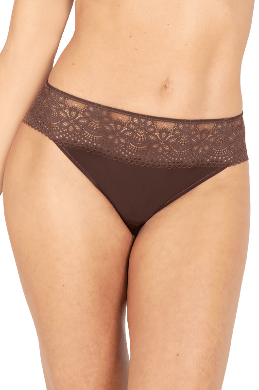 Slip brésilien dentelle et microfibre L'irrésistible - Châtaigne